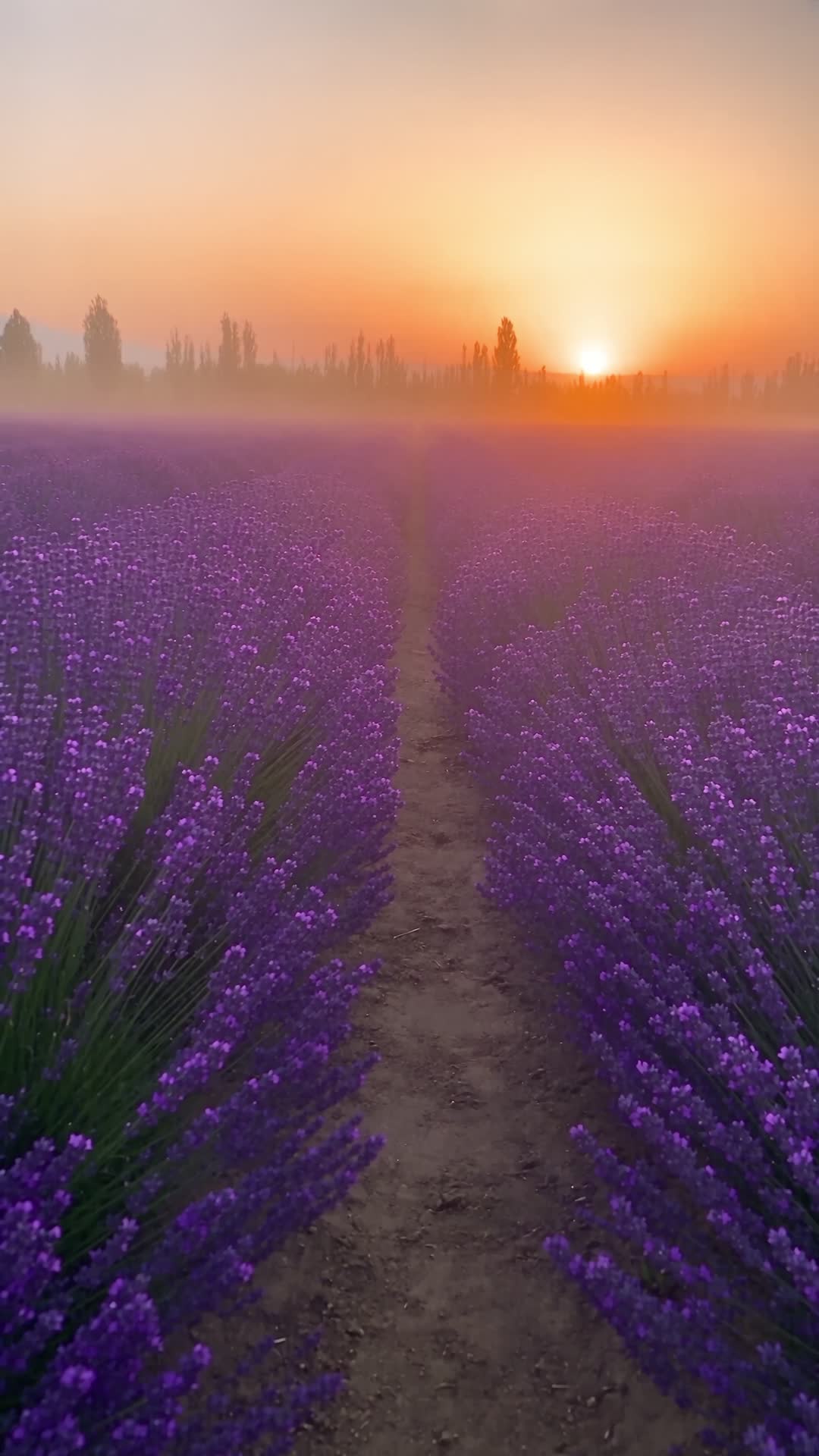 Lavender Field Path at Sunset