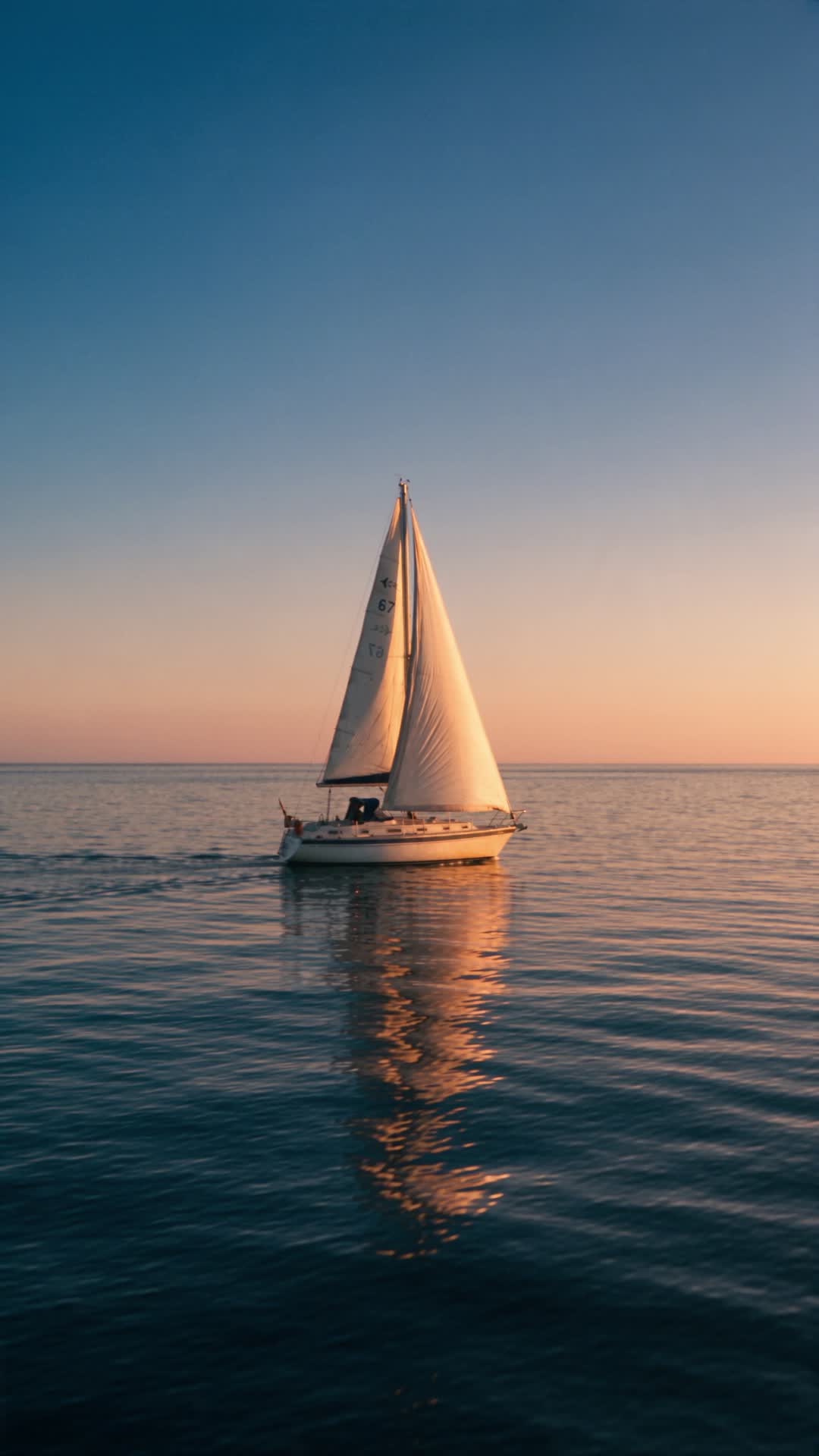 Sailboat Gliding on Calm Sea at Sunset