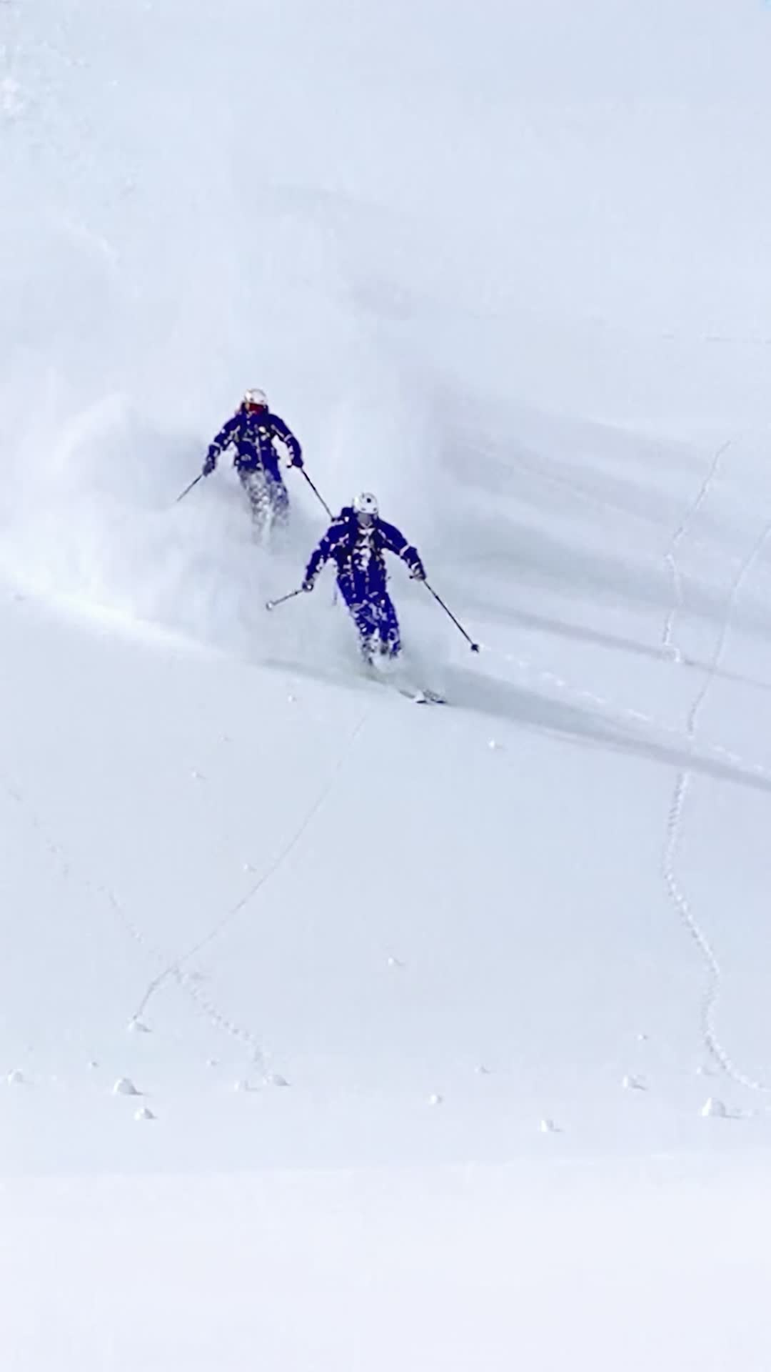 Skiers in Deep Powder on Open Slope