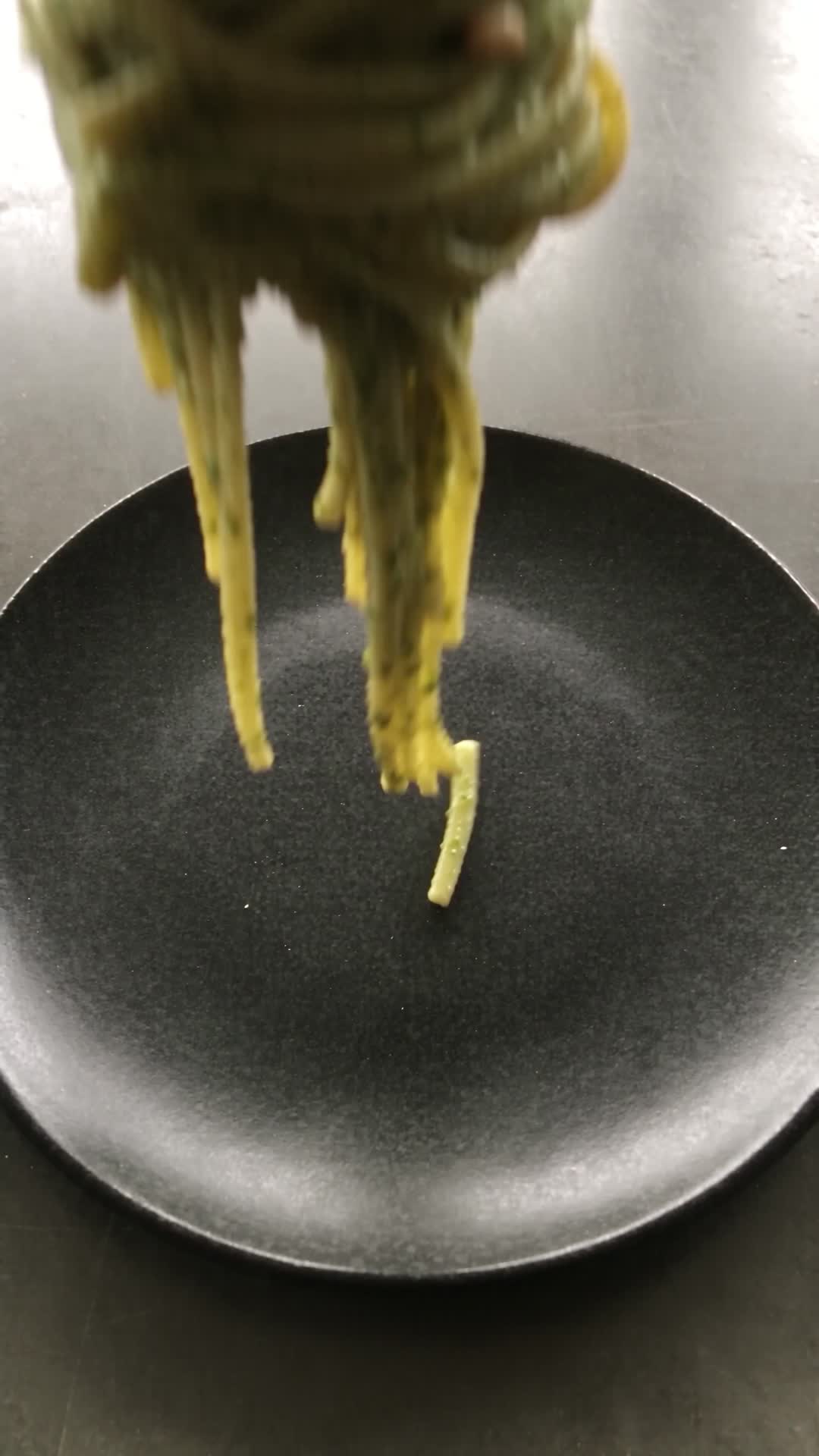 Plating Pesto Tagliatelle on Dark Stone Plate